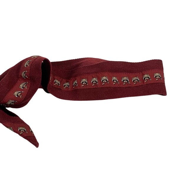 Womens Wide Brick Red Corduroy Belt Raccoon w/ Flower Ribbon Brass Buckle 34" - Picture 2 of 6